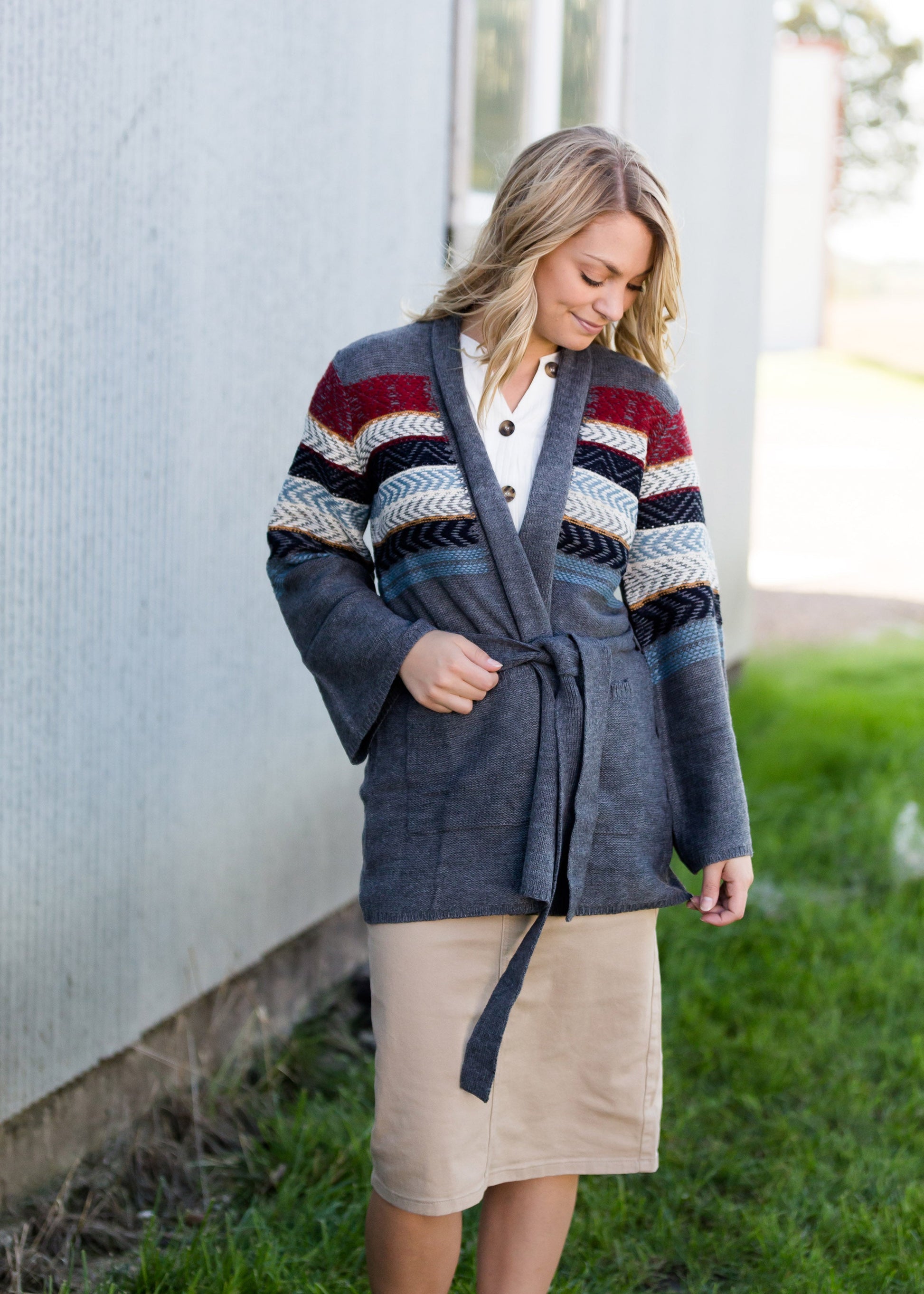 Aztec Belted Long Sleeve Cardigan - FINAL SALE Layering Essentials