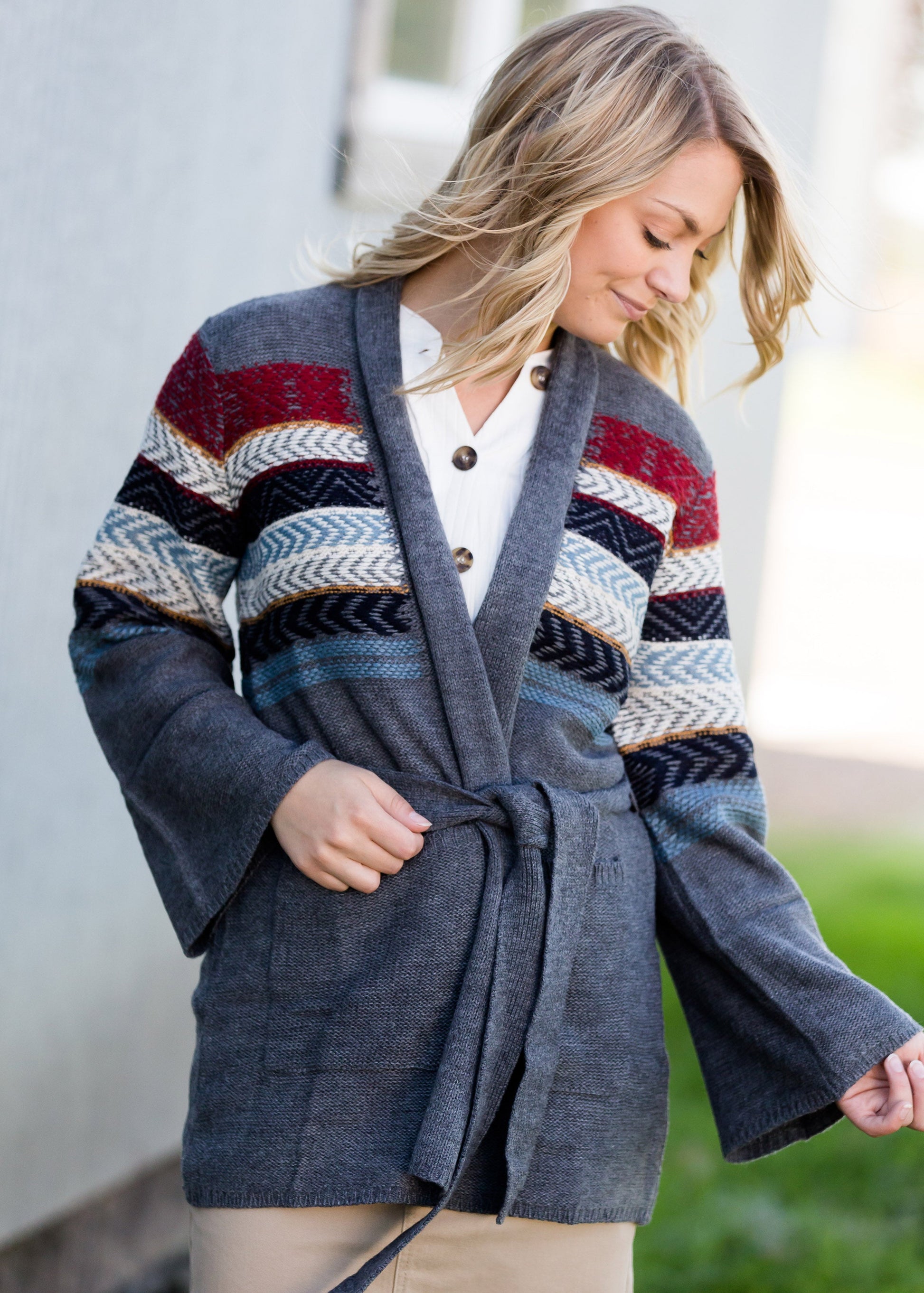 Aztec Belted Long Sleeve Cardigan - FINAL SALE Layering Essentials