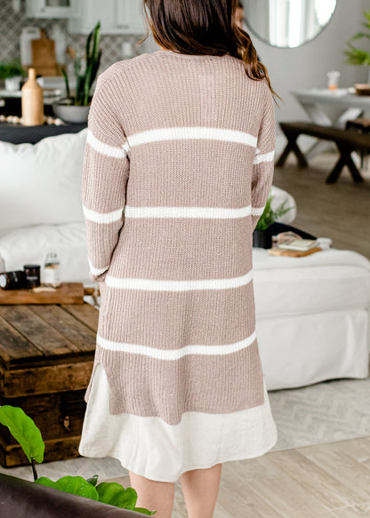 Basic Striped Light Weight Mocha Cardigan - FINAL SALE Tops