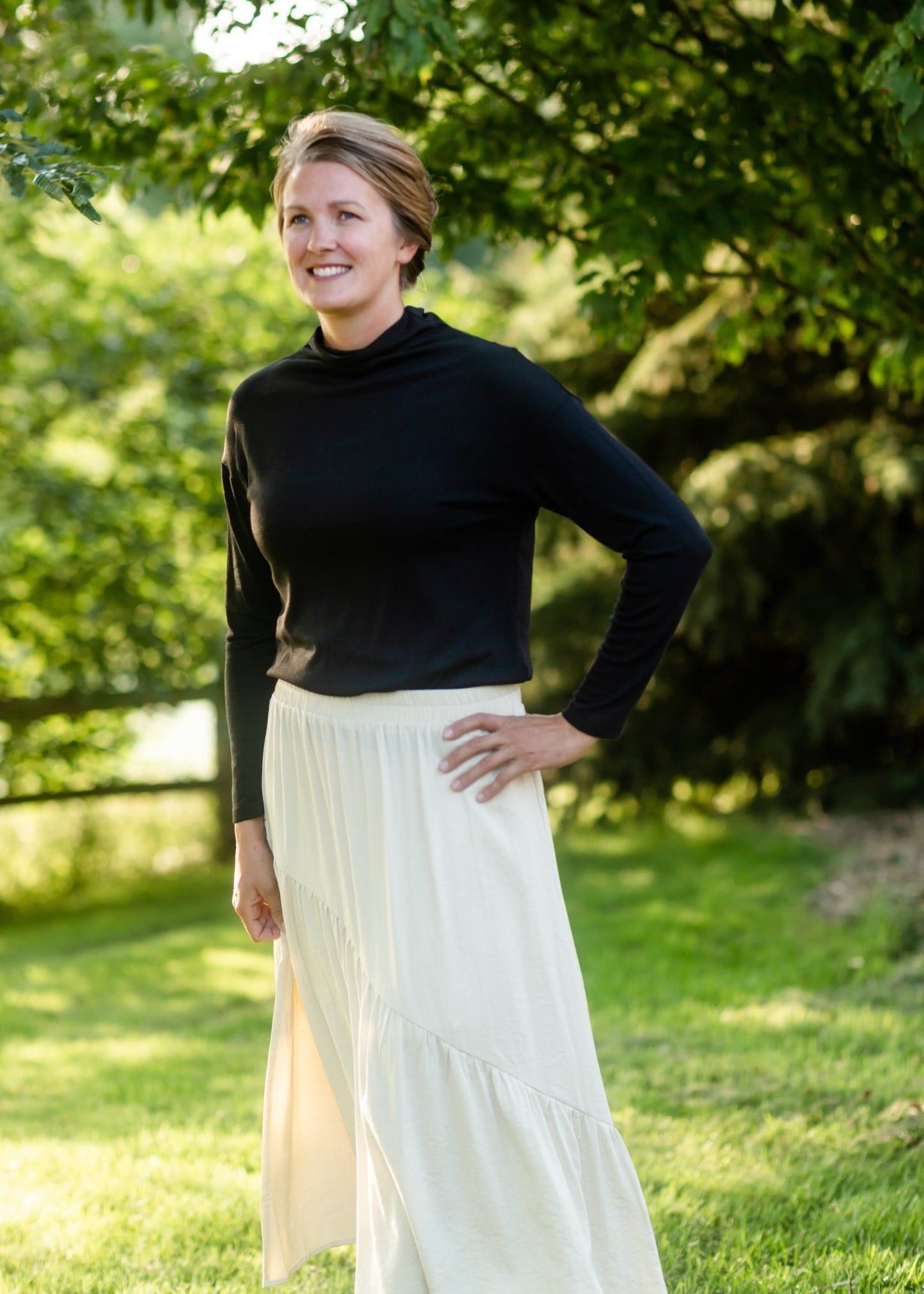 Beige Asymmetric Seam Midi Skirt Skirts Hayden Los Angeles