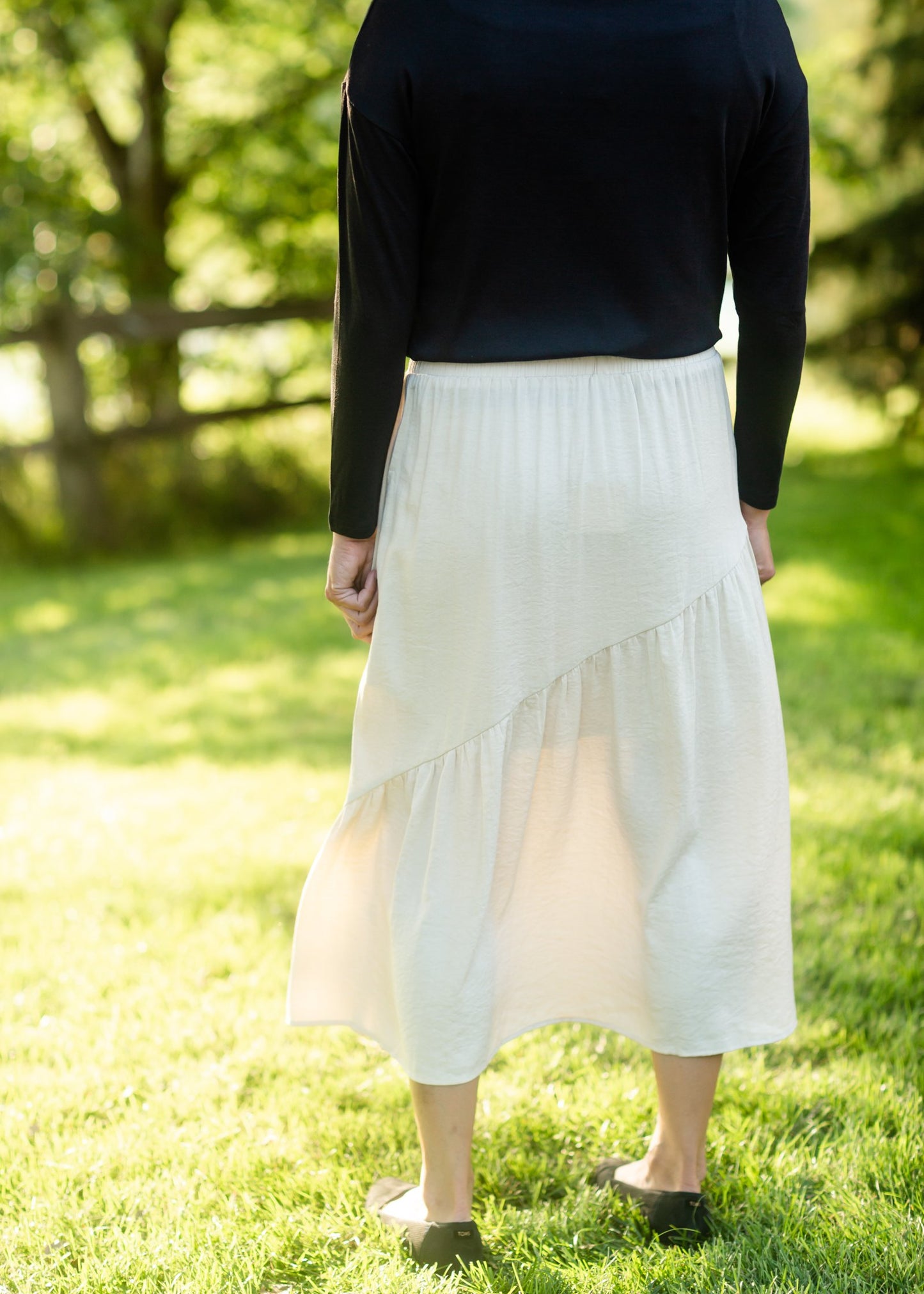 Beige Asymmetric Seam Midi Skirt Skirts Hayden Los Angeles