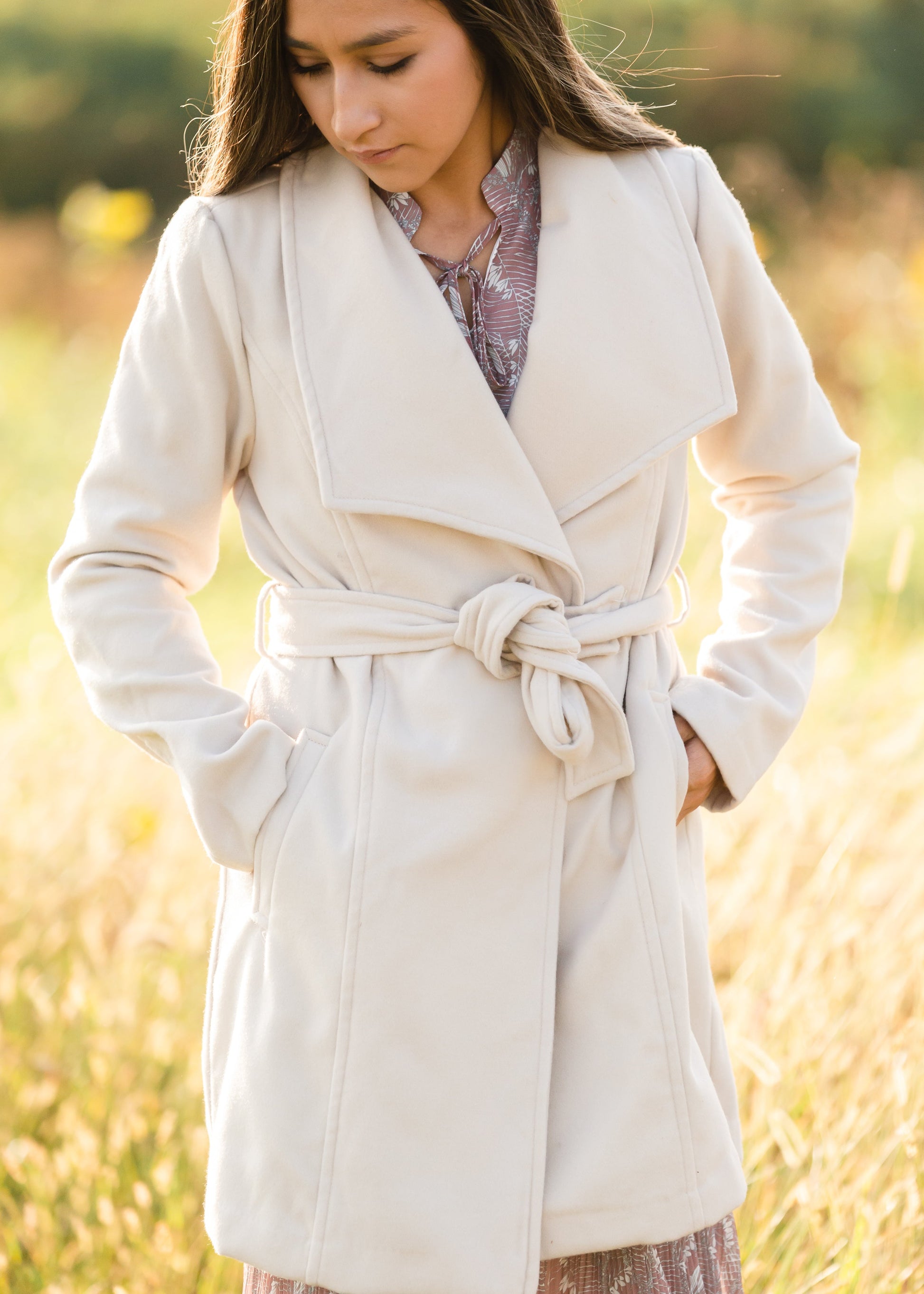 Beige Collared Belted Fleece Coat - FINAL SALE Tops