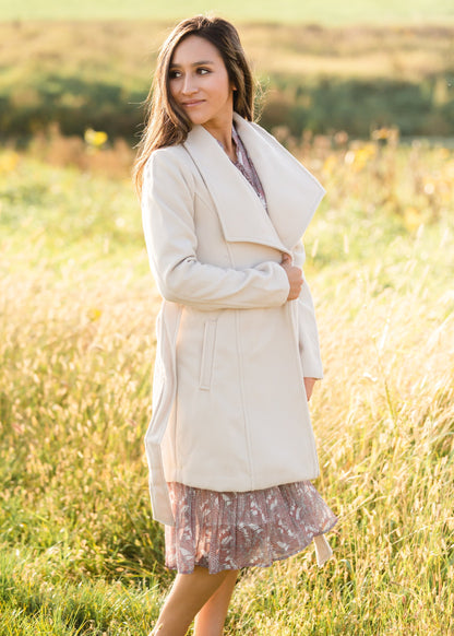 Beige Collared Belted Fleece Coat - FINAL SALE Tops