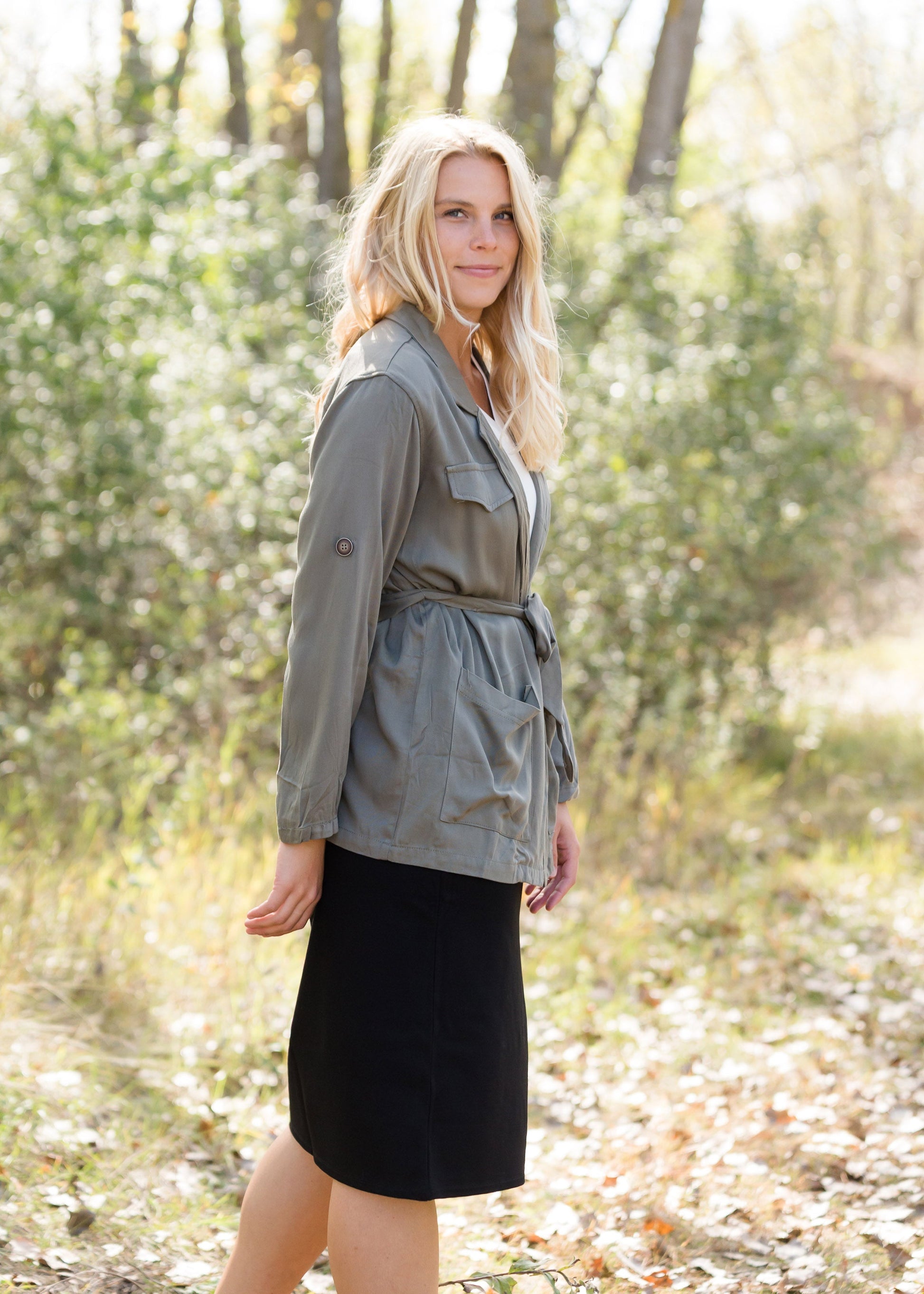 Belted Olive Cargo Jacket - FINAL SALE Tops