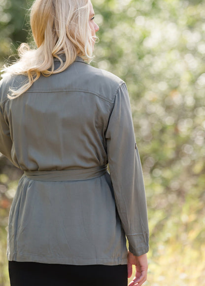 Belted Olive Cargo Jacket - FINAL SALE Tops