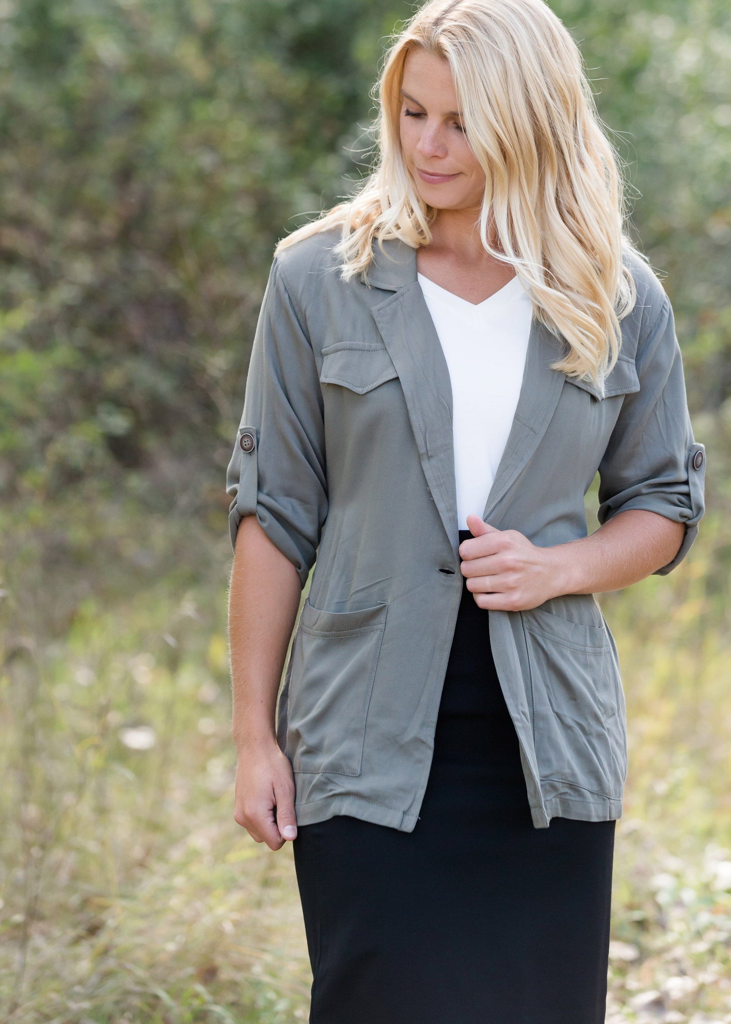 Belted Olive Cargo Jacket - FINAL SALE Tops