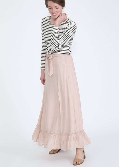 modest women's blush belted midi and maxi skirt