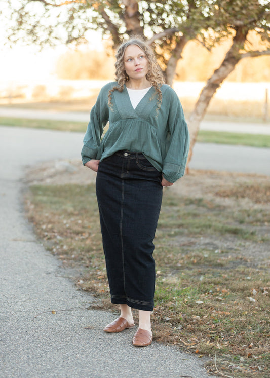 Beth Dark Wash Long Denim Skirt Skirts