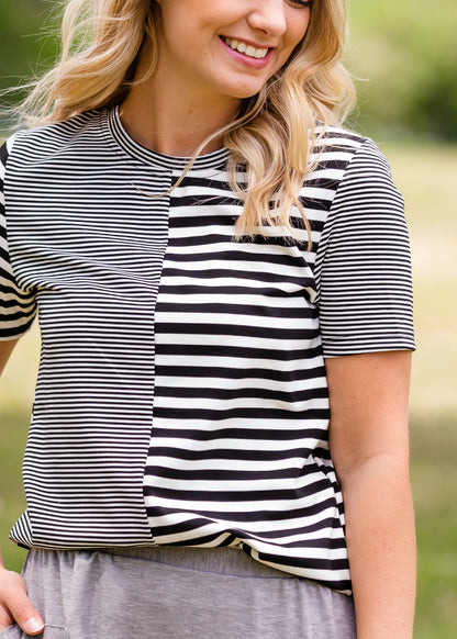 Black and White Mixed Striped Tee Shirt - FINAL SALE Tops