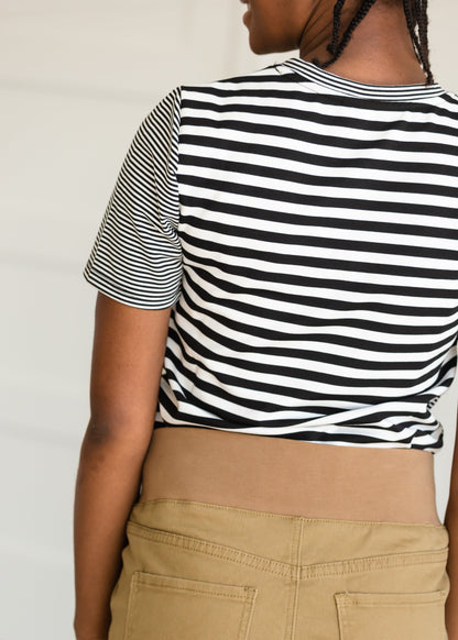 Black and White Mixed Striped Tee Shirt - FINAL SALE Tops