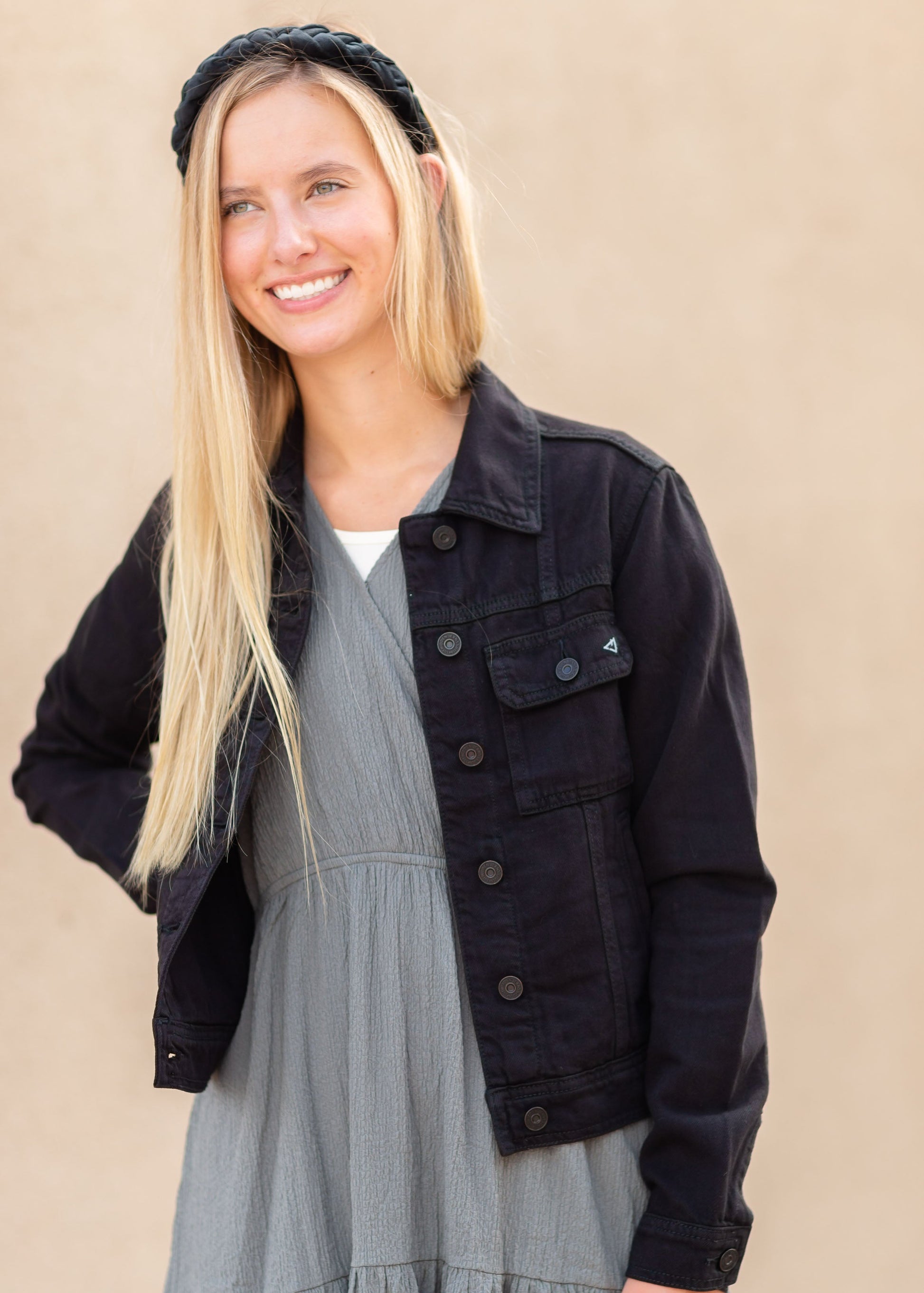 Black Button Up Denim Jacket Tops