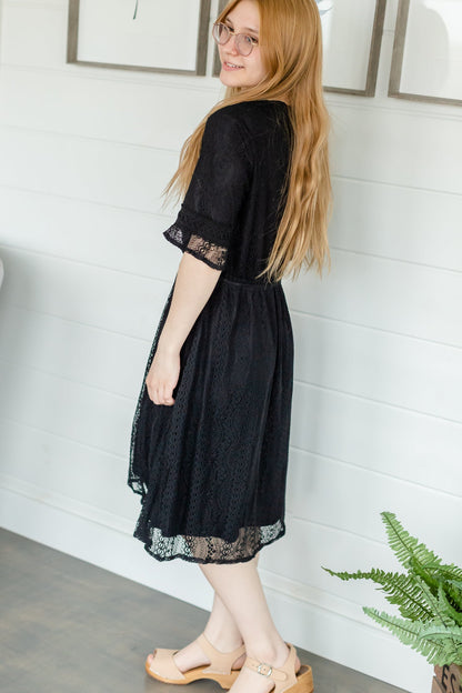 Black Crochet Trim Lace Dress - FINAL SALE Dresses