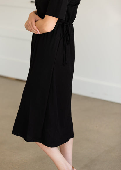 Black Drawstring T-Shirt Midi Dress Dresses