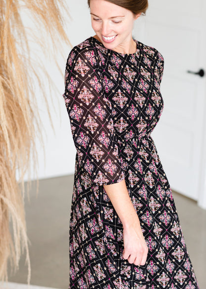 Black Floral Print Midi Dress - FINAL SALE Dresses