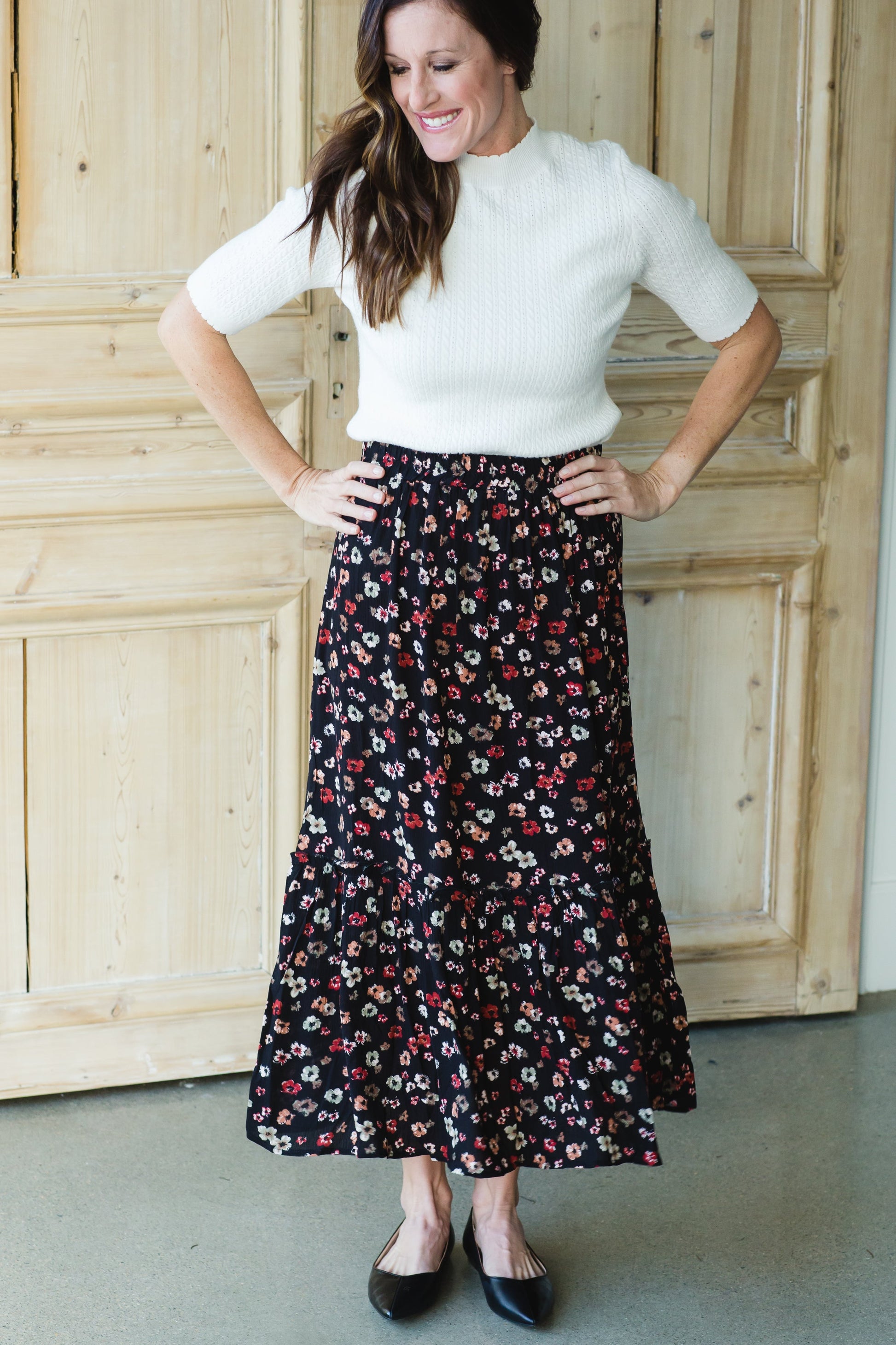 Black Floral Tiered Midi Skirt - FINAL SALE Skirts