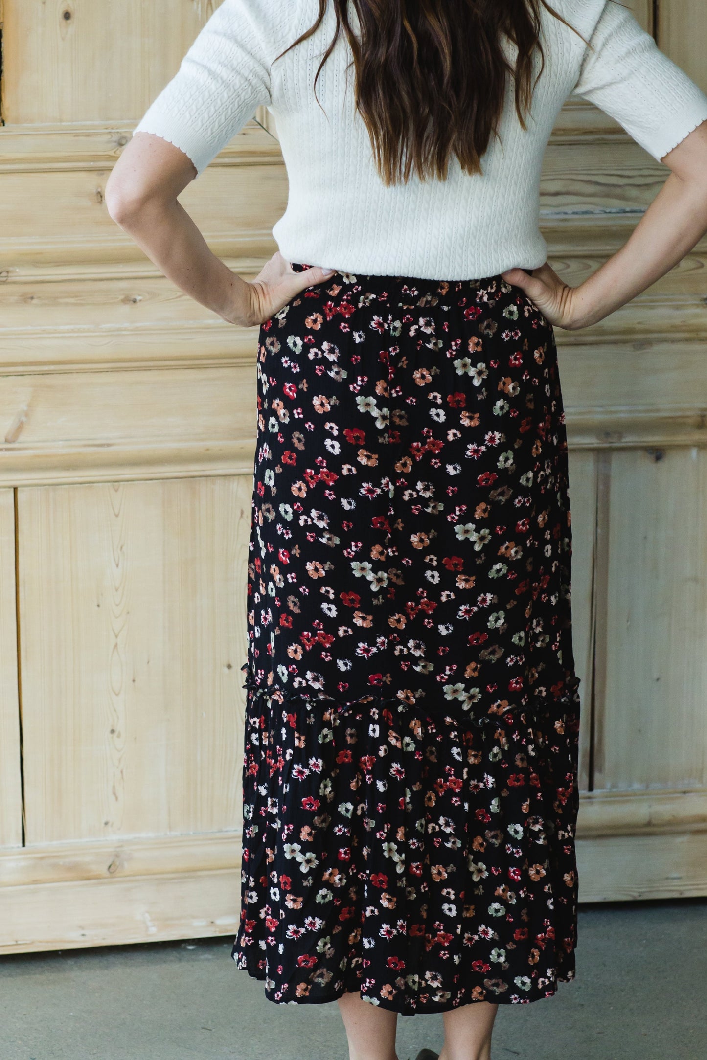 Black Floral Tiered Midi Skirt - FINAL SALE Skirts