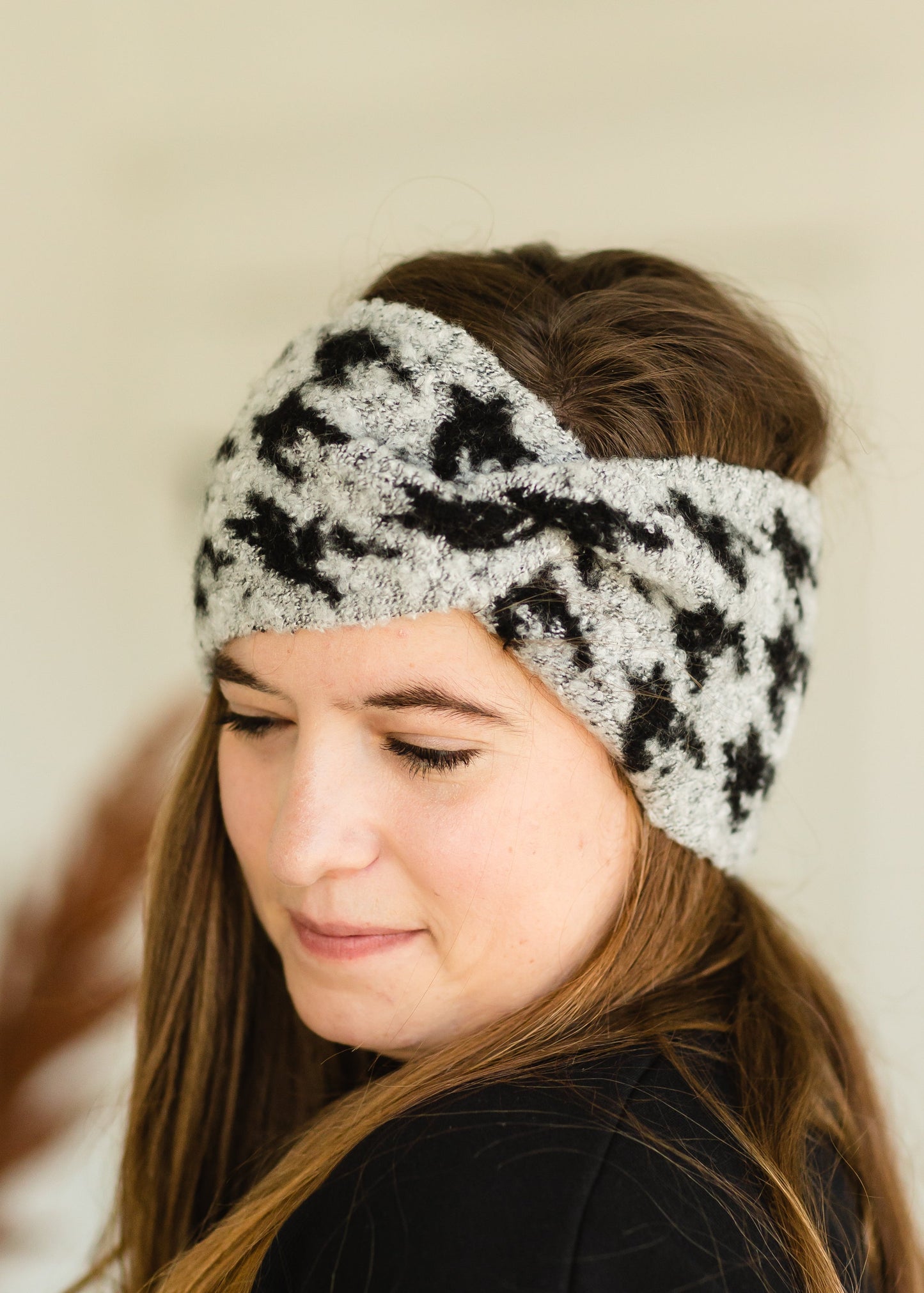 Black Houndstooth Twist Headband Accessories