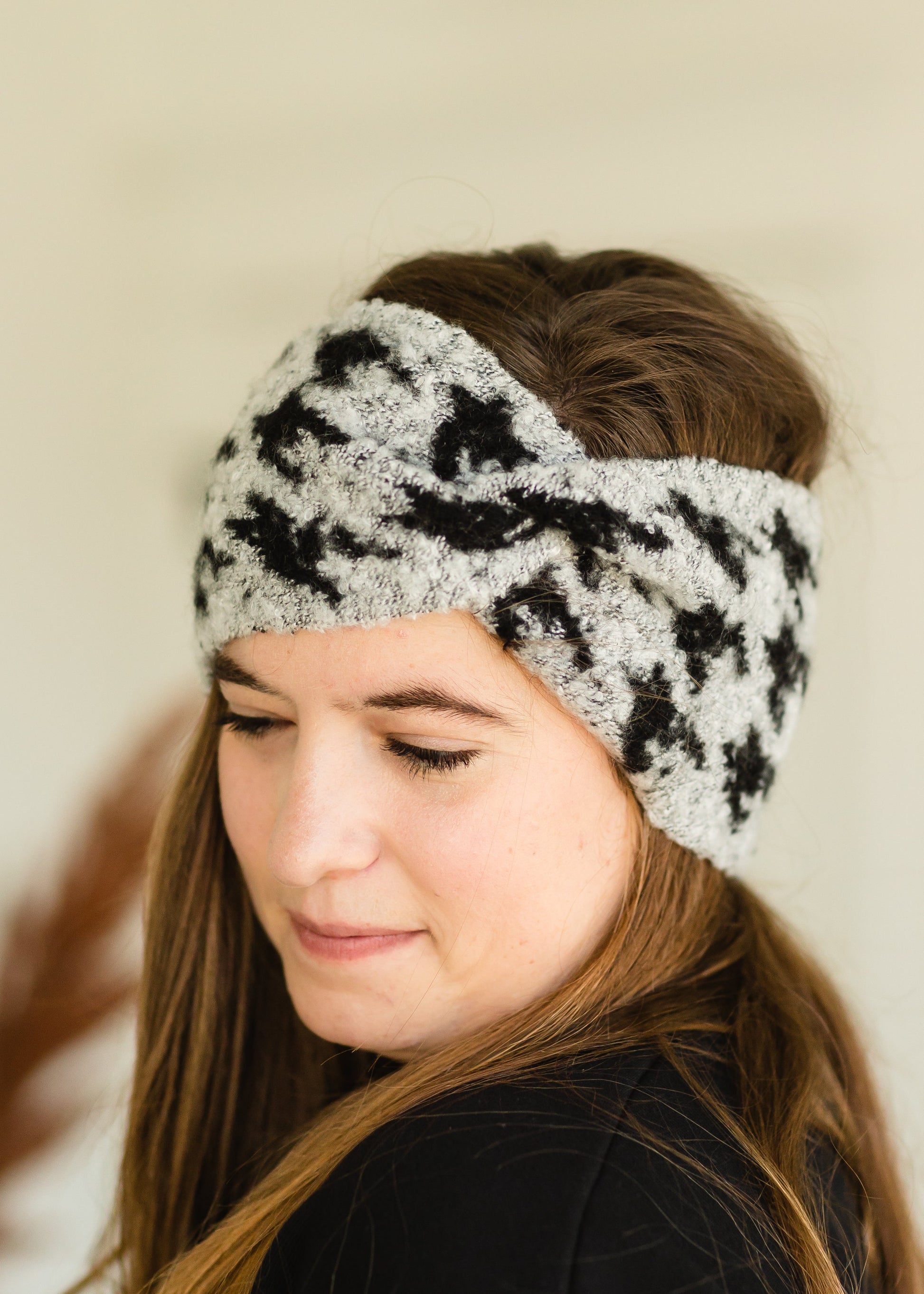 Black Houndstooth Twist Headband Accessories