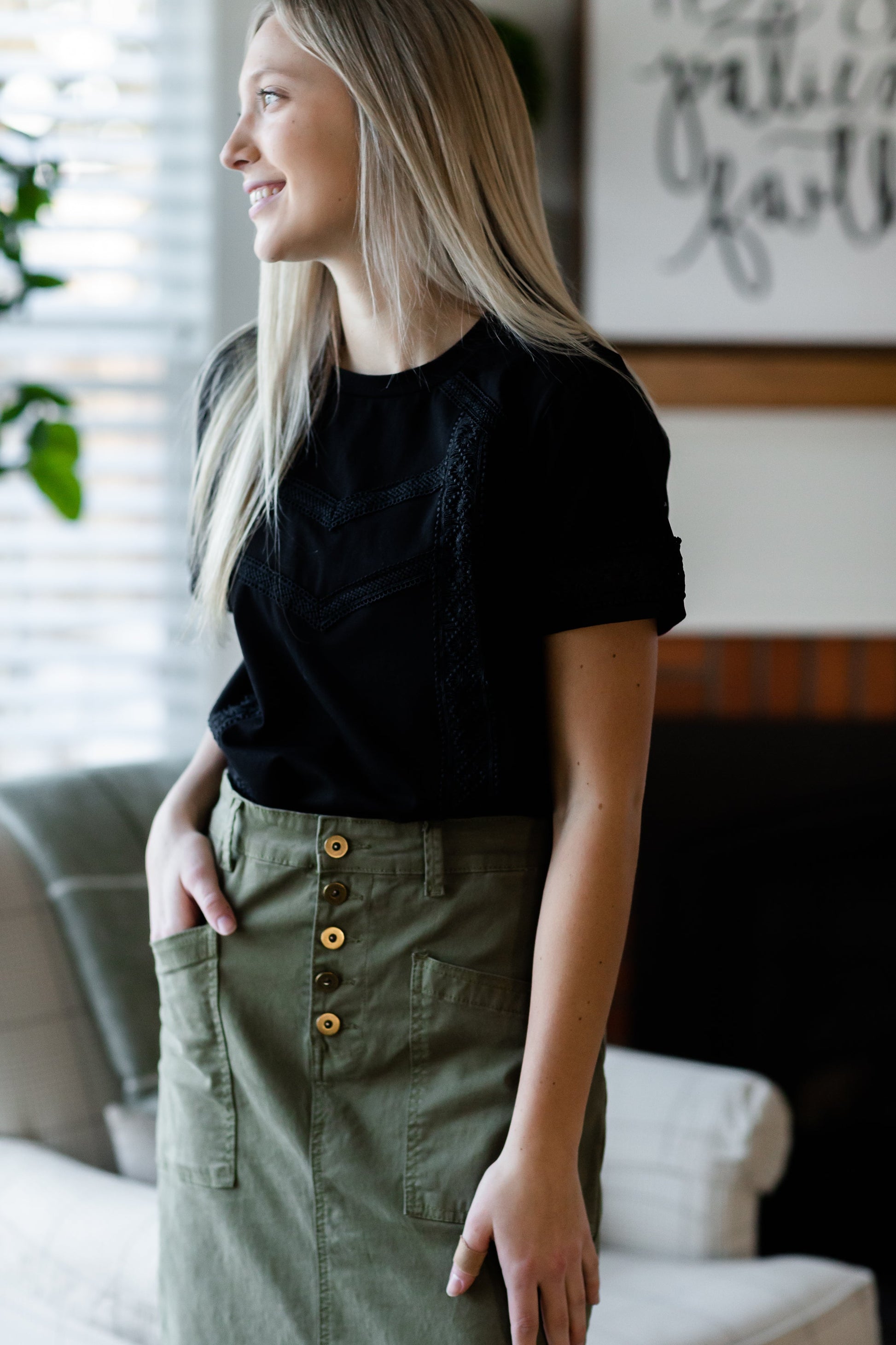 Black Lace Detail T-Shirt - FINAL SALE Tops