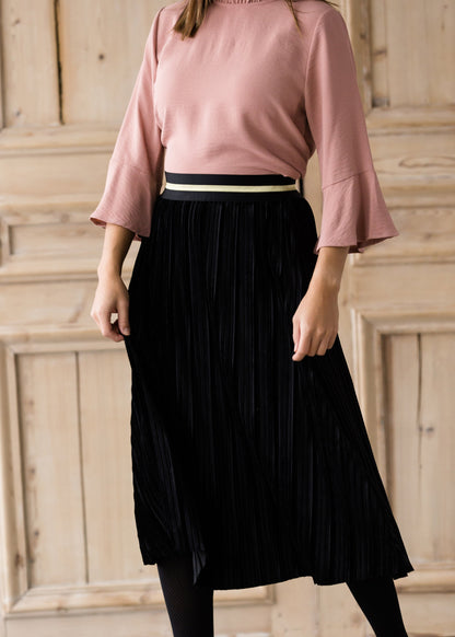 Black Pleated Velvet Midi Skirt - FINAL SALE Skirts