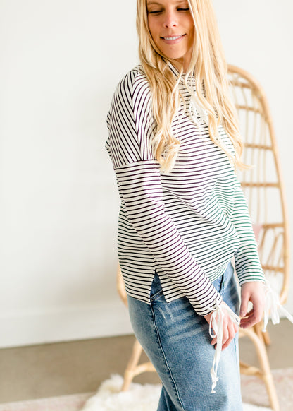 Black Stripe Drawstring Top - FINAL SALE Tops