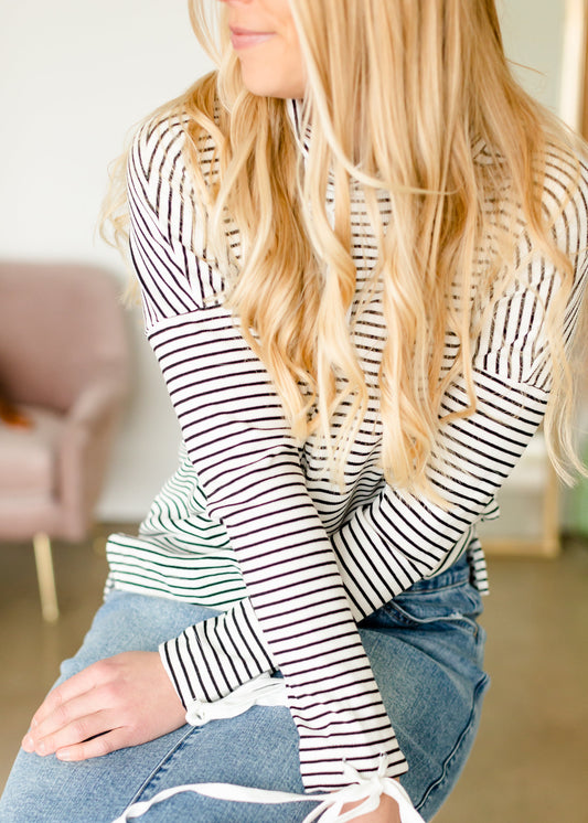 Black Stripe Drawstring Top - FINAL SALE Tops