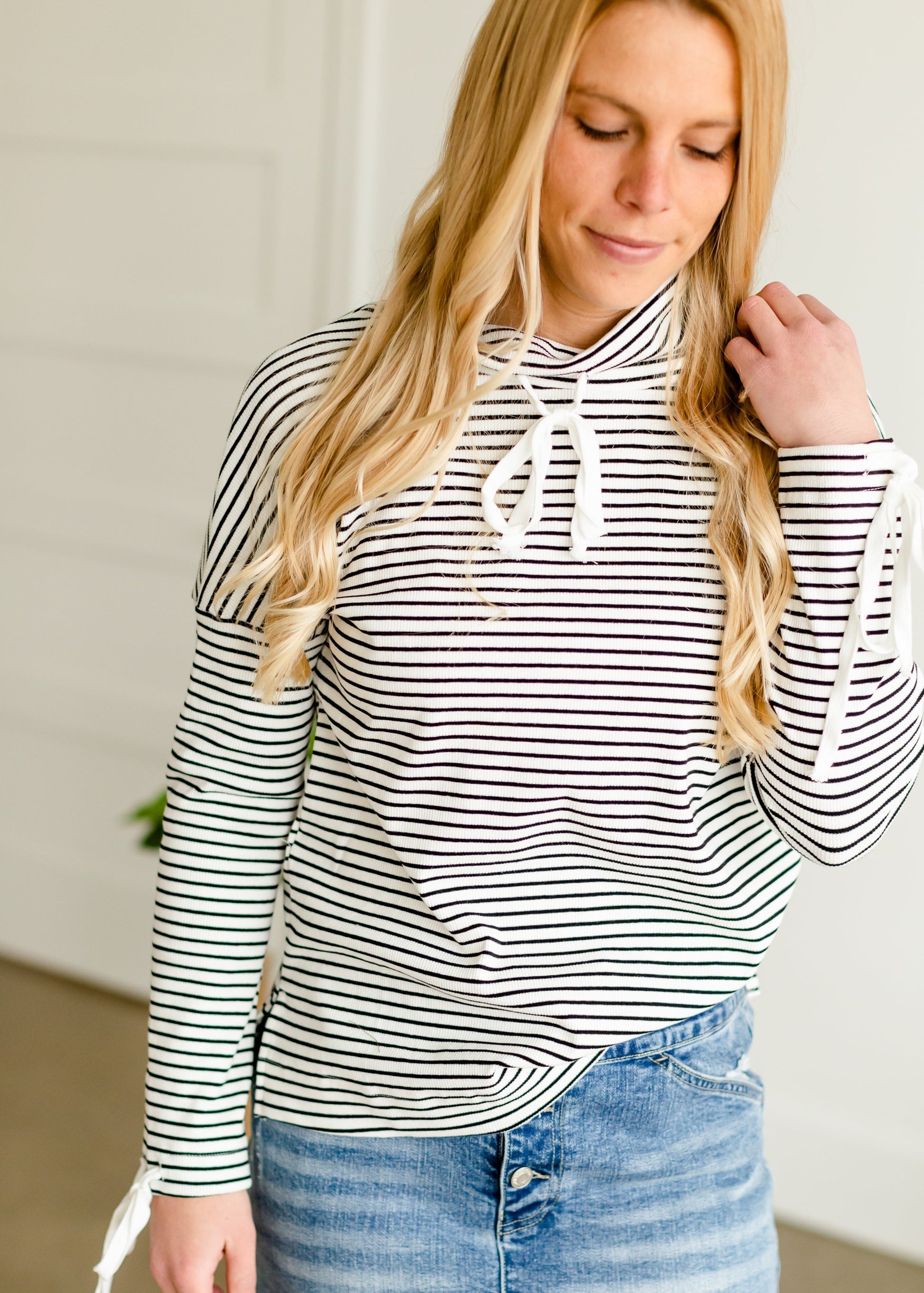 Black Stripe Drawstring Top - FINAL SALE Tops