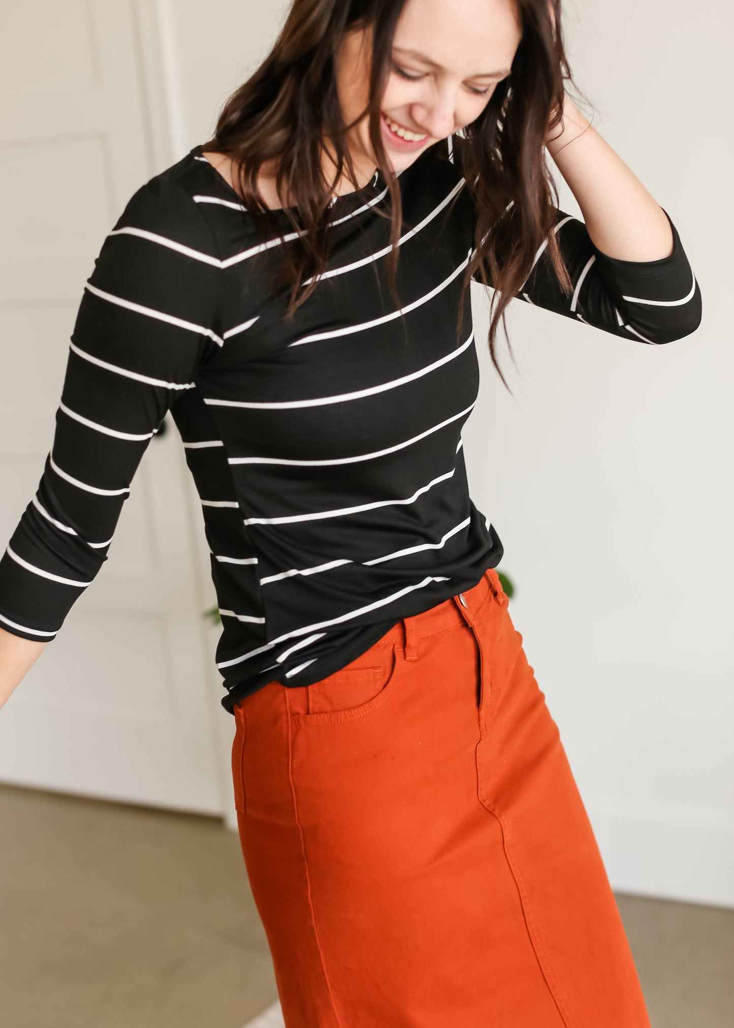 Black Striped Boatneck Top - FINAL SALE Tops