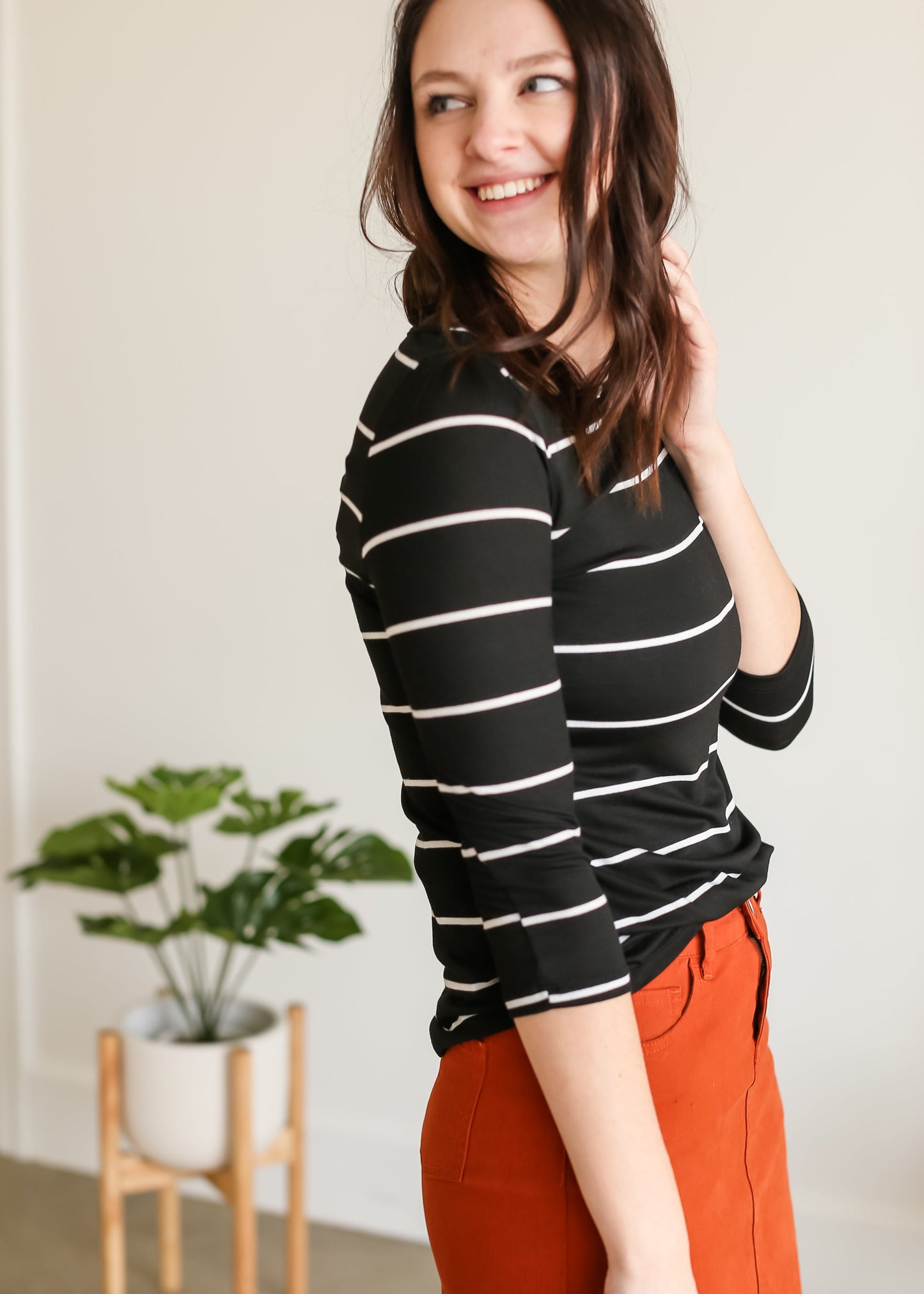 Black Striped Boatneck Top - FINAL SALE Tops