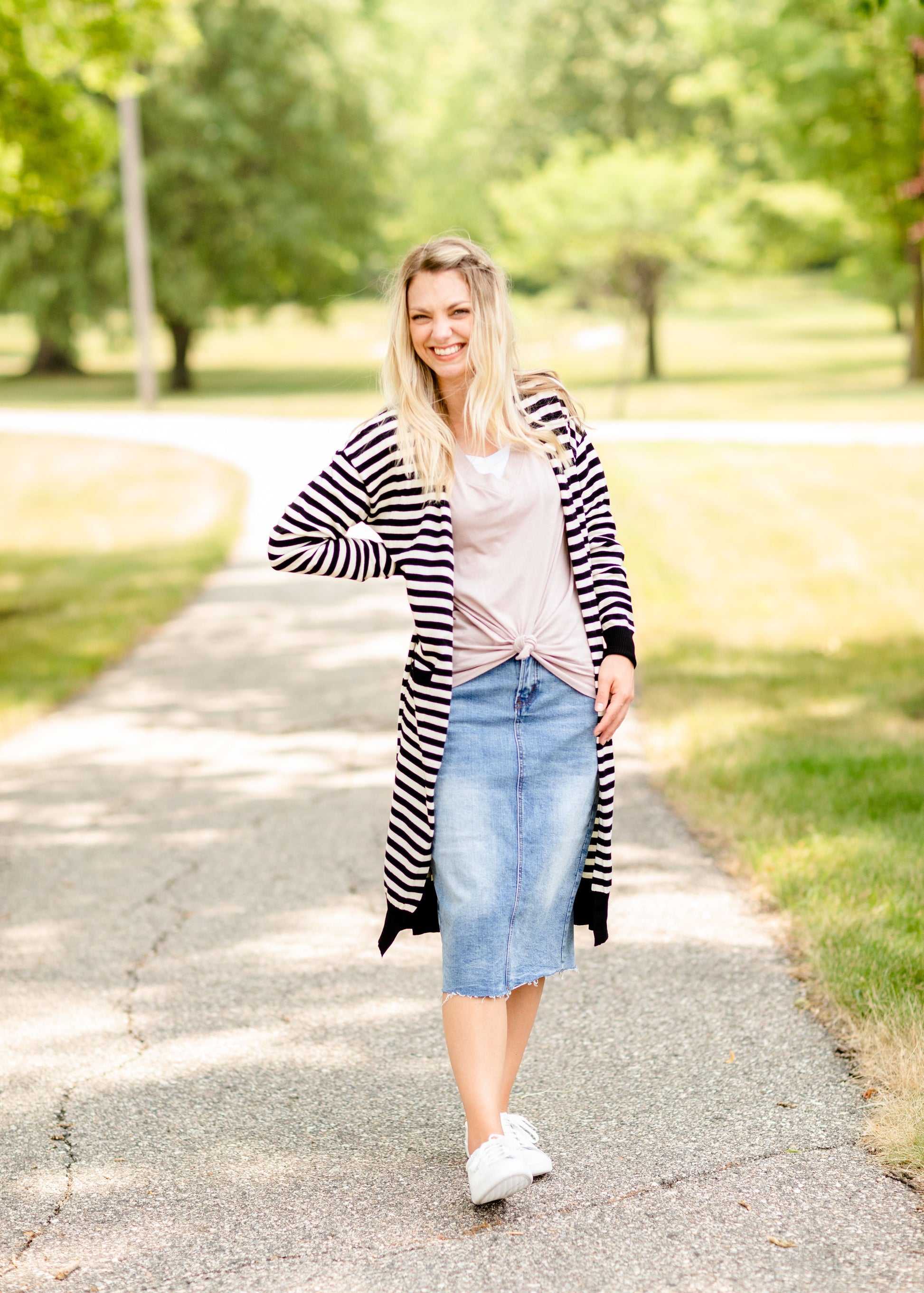 Black Striped Long Sleeve Cardigan - FINAL SALE Tops