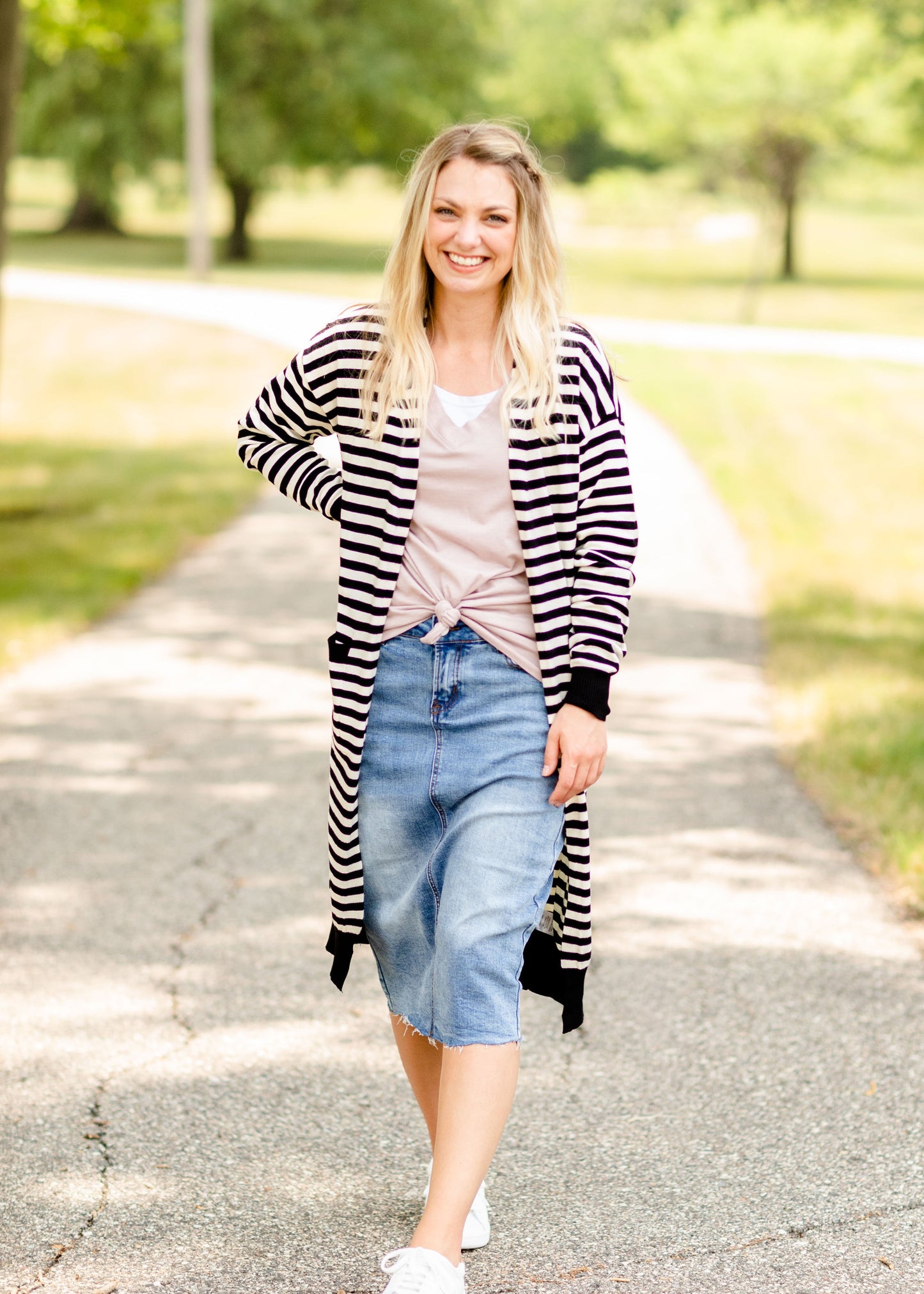 Black Striped Long Sleeve Cardigan - FINAL SALE Tops