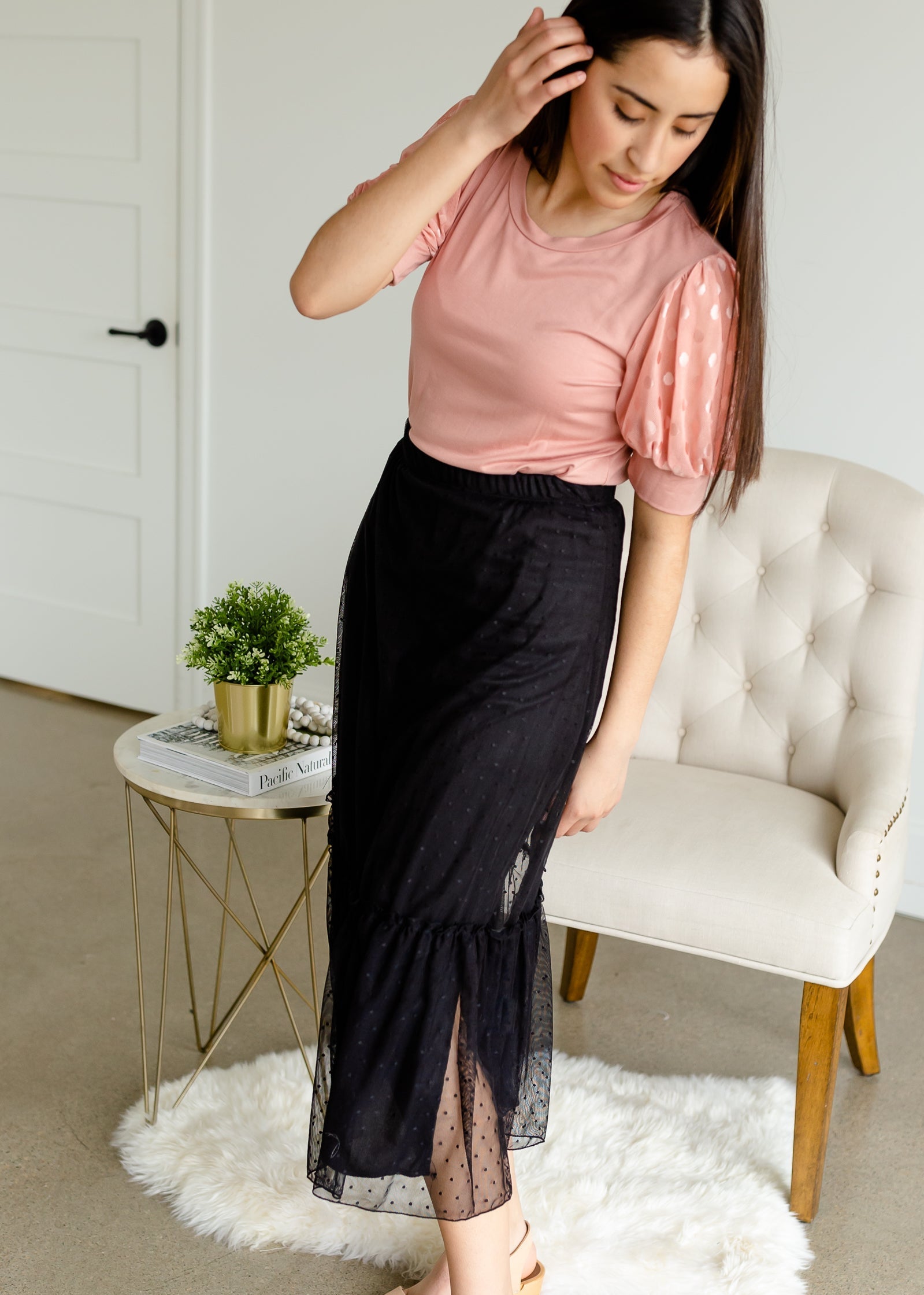 Black Textured Overlay Midi Skirt - FINAL SALE Skirts