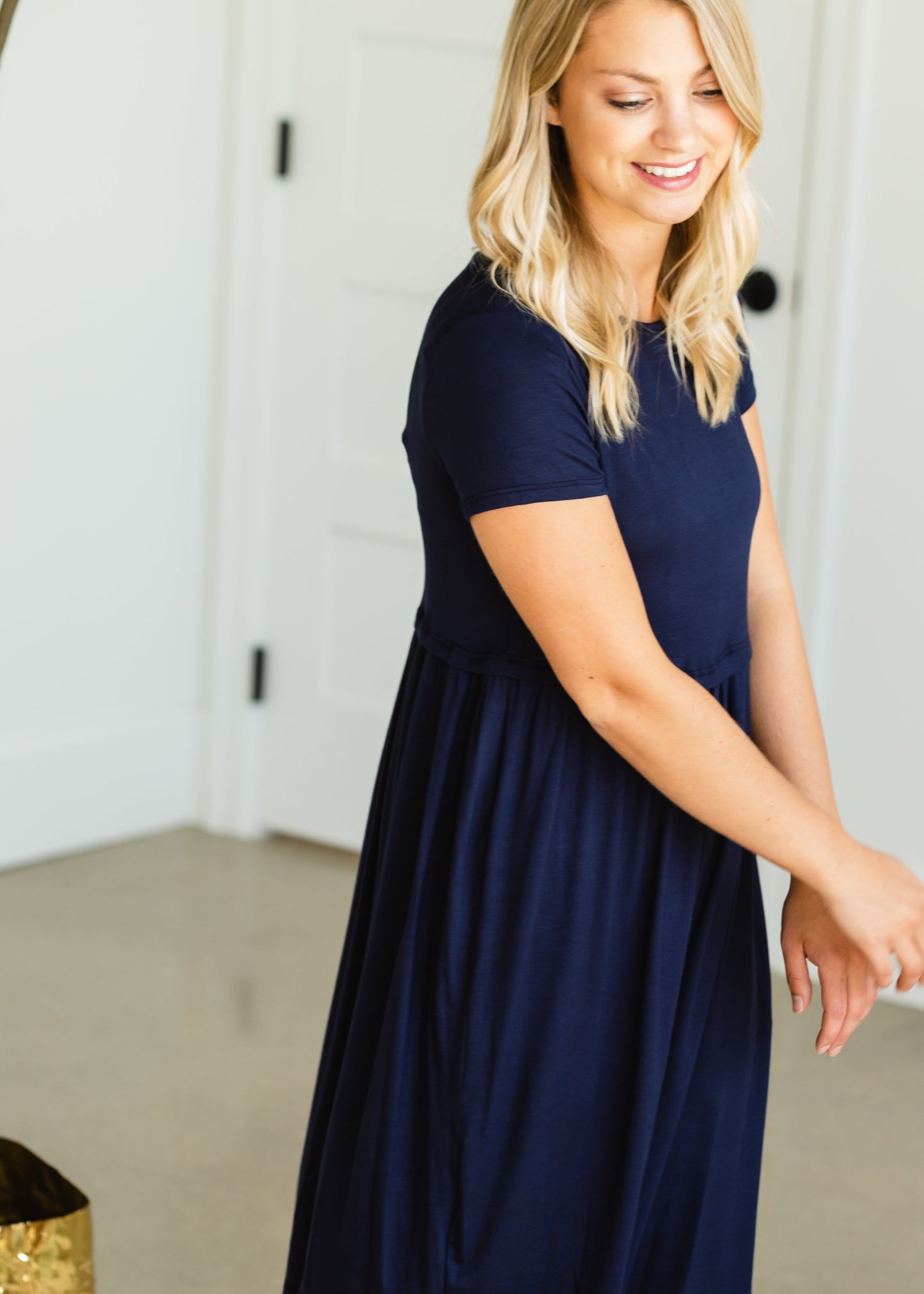 Blousy Front Navy Midi Dress - Final Sale Dresses