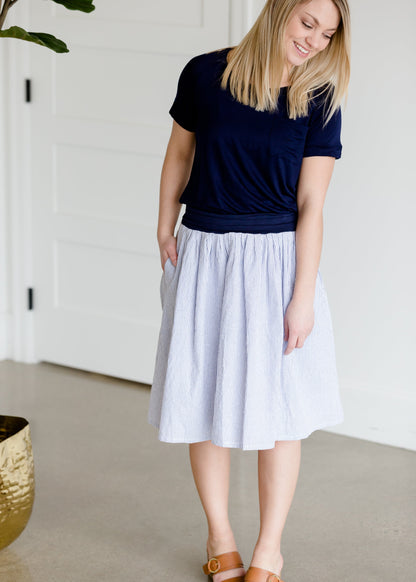 Blue and White Striped Midi Skirt - FINAL SALE Skirts