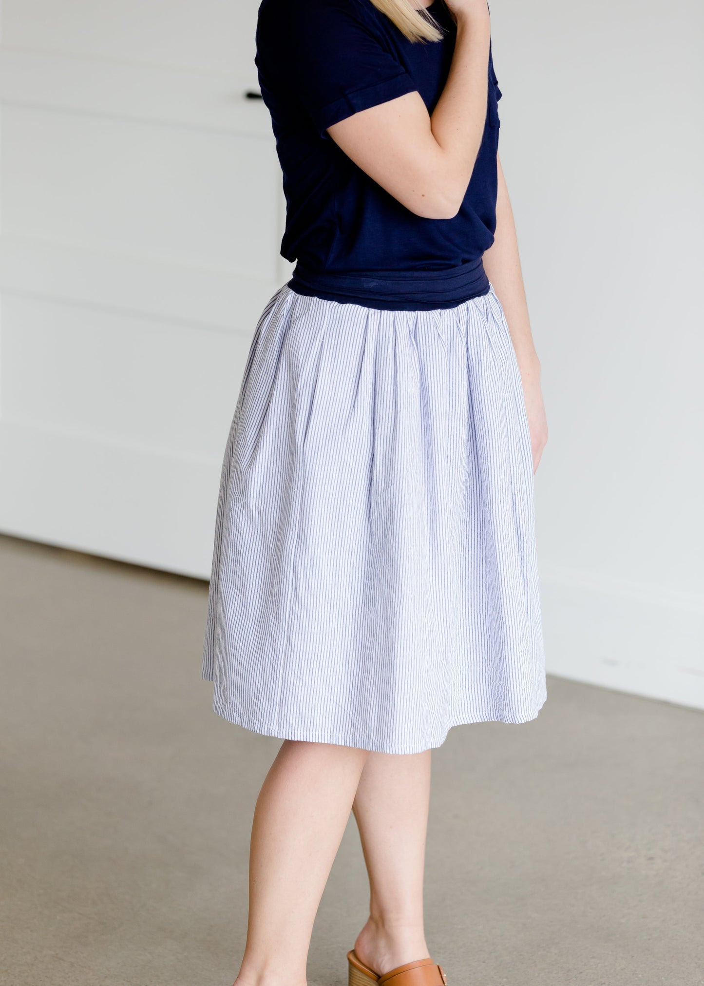 Blue and White Striped Midi Skirt - FINAL SALE Skirts