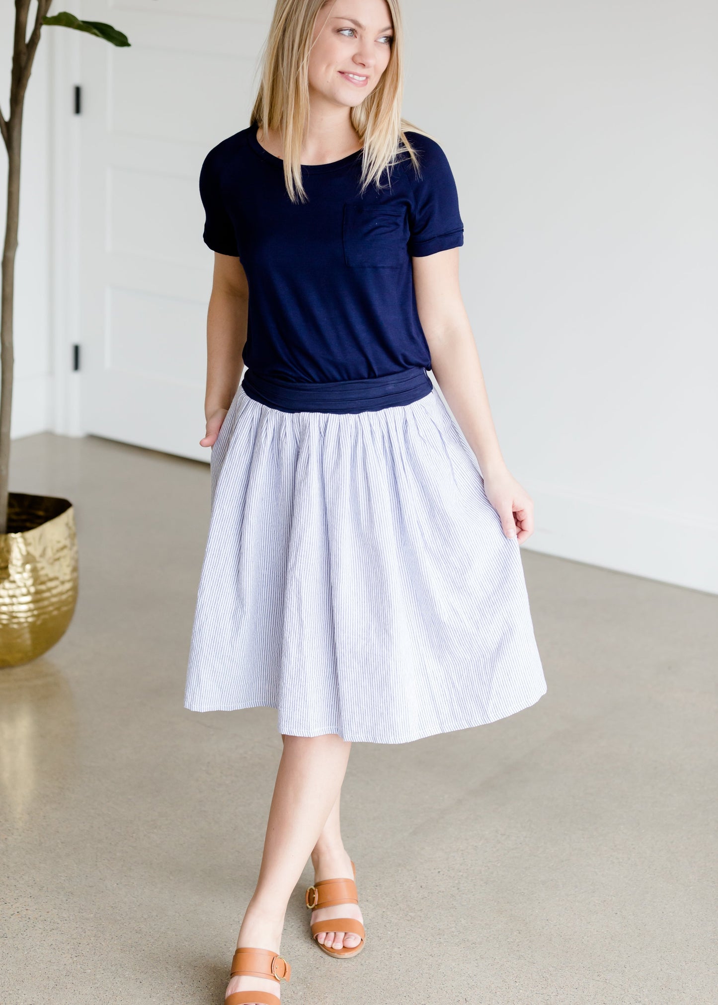 Blue and White Striped Midi Skirt - FINAL SALE Skirts