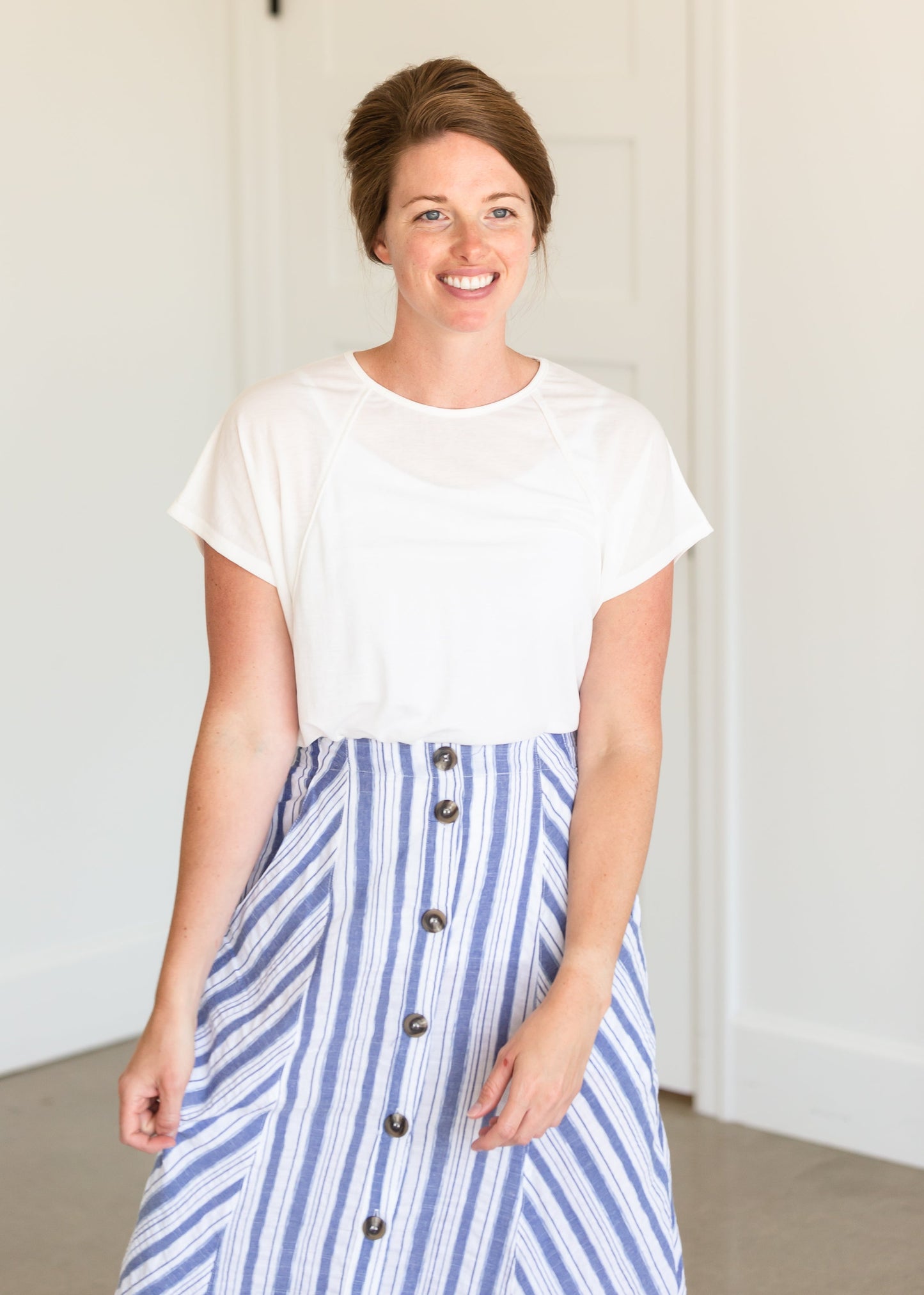 Blue Striped Button Down Midi Skirt - FINAL SALE Skirts