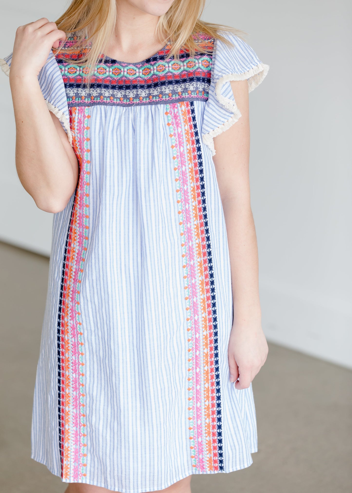 Blue Striped Embroidered Midi Dress - FINAL SALE Dresses