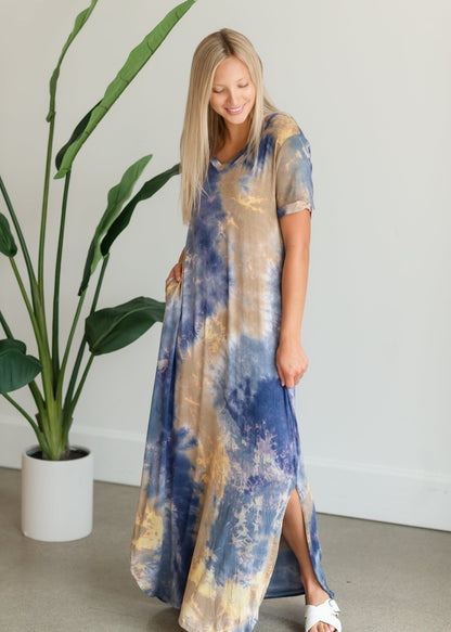 Blue Tie Dye Maxi T-Shirt Dress - FINAL SALE Dresses