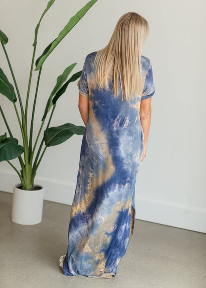 Blue Tie Dye Maxi T-Shirt Dress - FINAL SALE Dresses