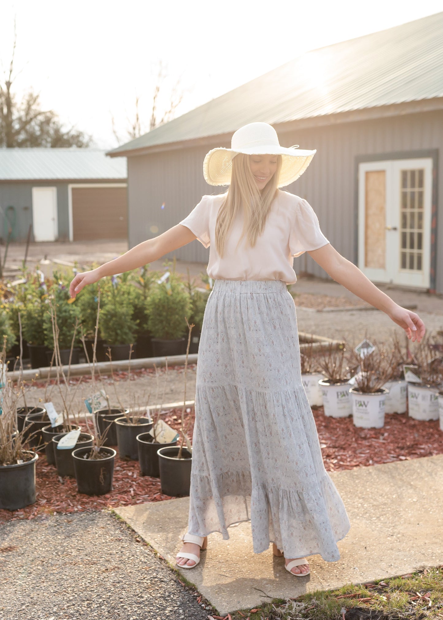 Blue Tiered Print Maxi Skirt Skirts Tea N Rose