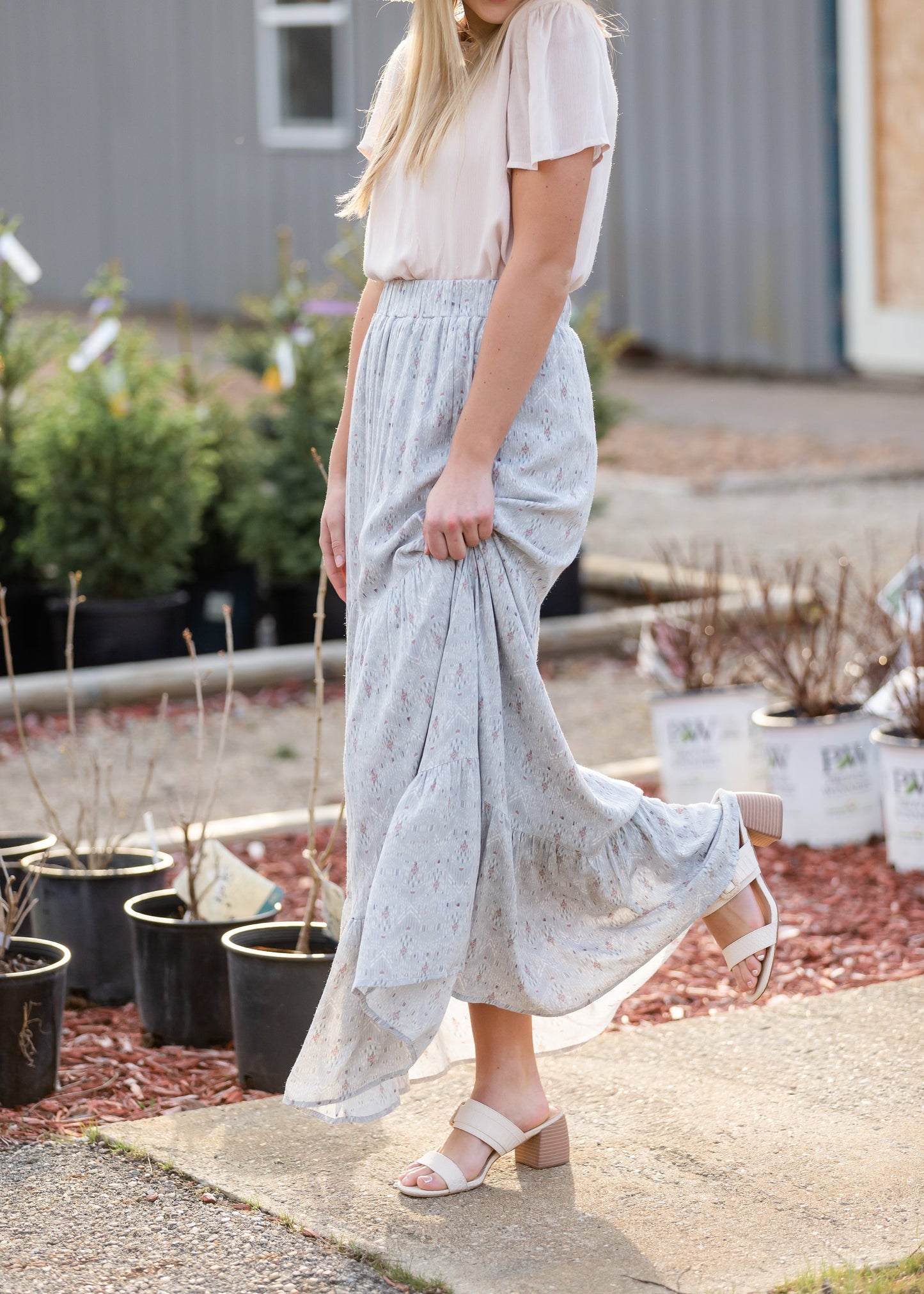 Blue Tiered Print Maxi Skirt Skirts Tea N Rose