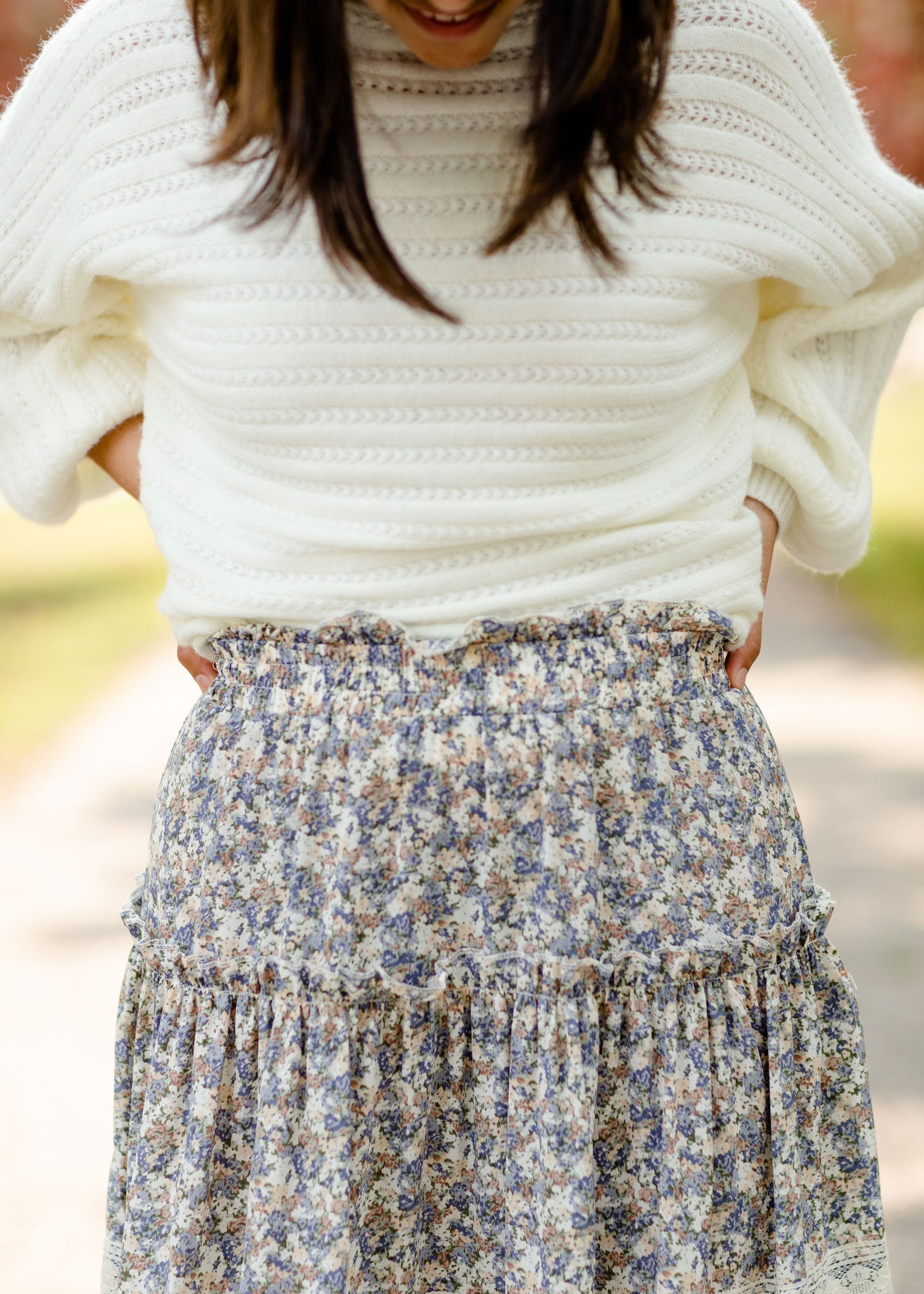 Blue Tiered Ruffle Midi Skirt-FINAL SALE Skirts