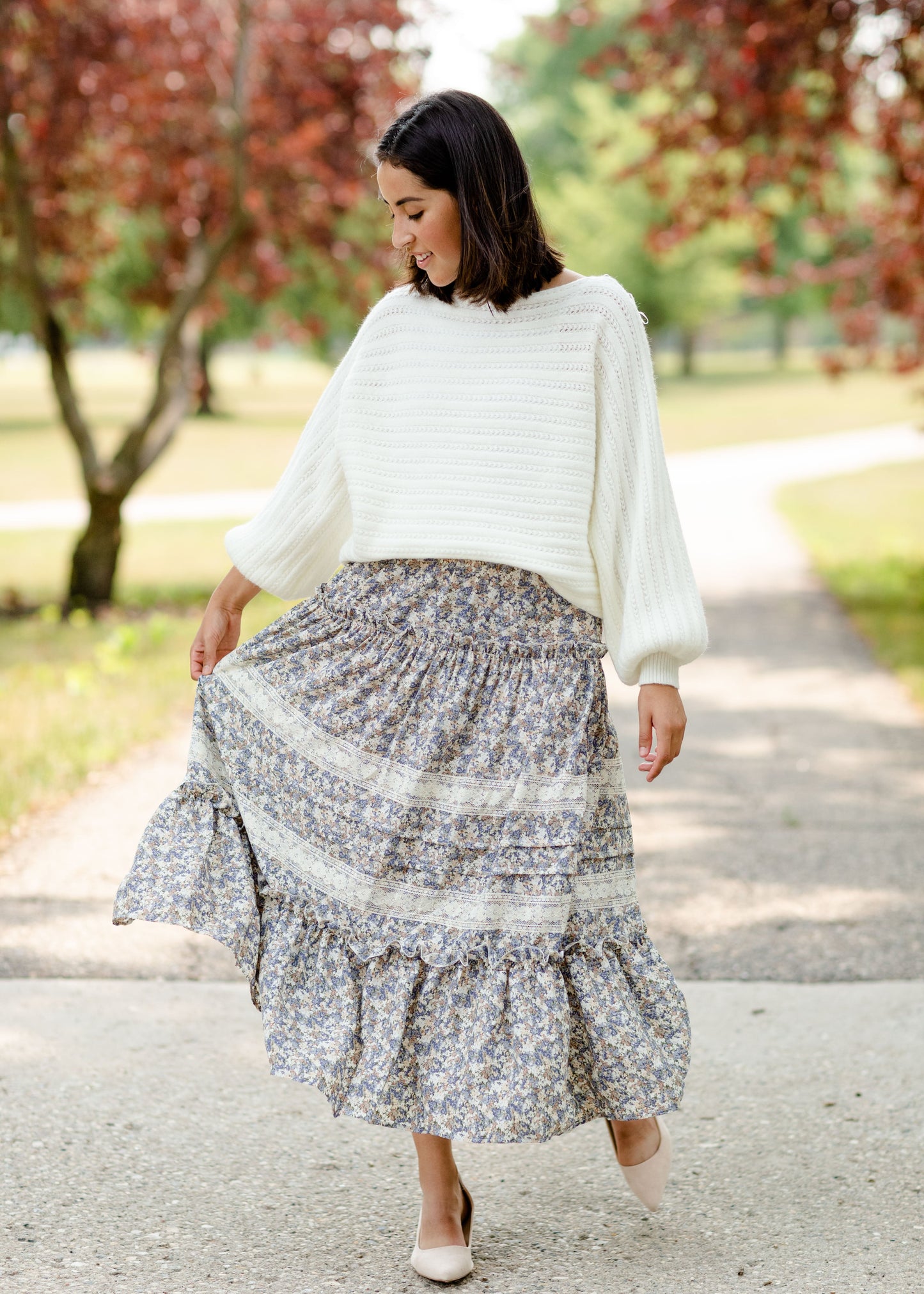 Blue Tiered Ruffle Midi Skirt-FINAL SALE Skirts