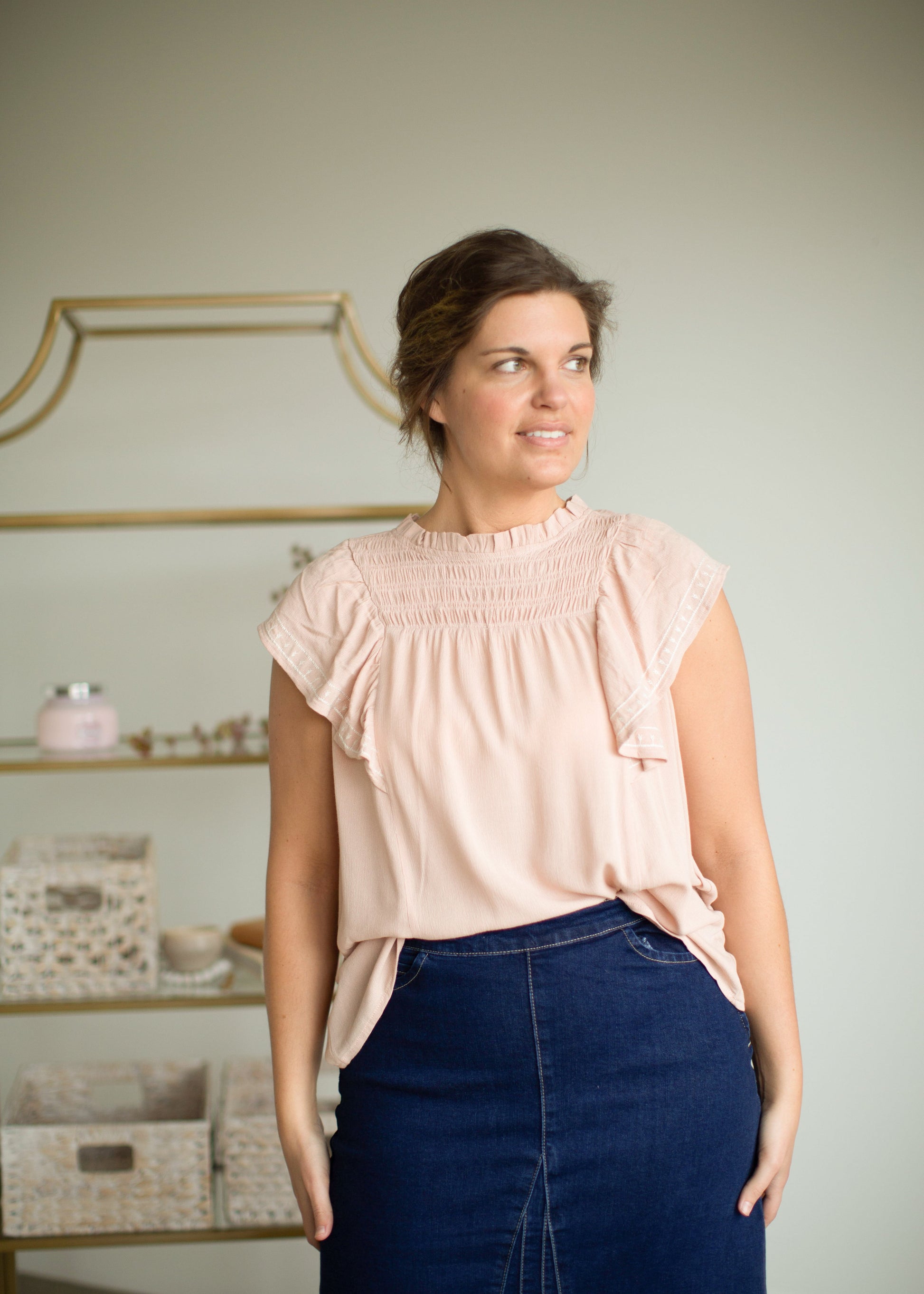 Blush Blouse with Smocking Detail Shirts Polagram