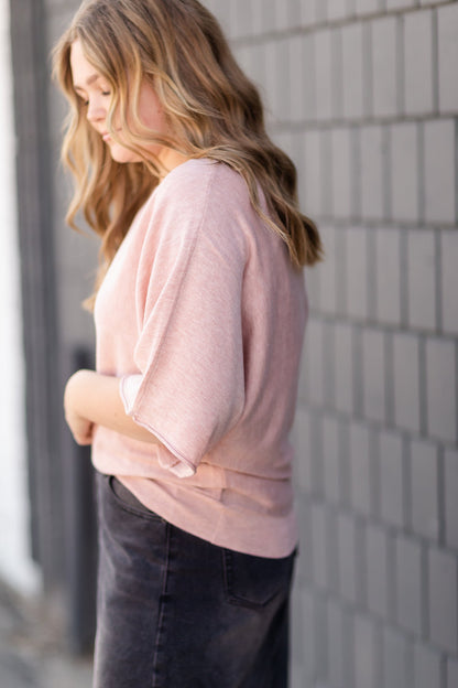 Blush Boat Neck Kimono Sleeve Pullover Tops