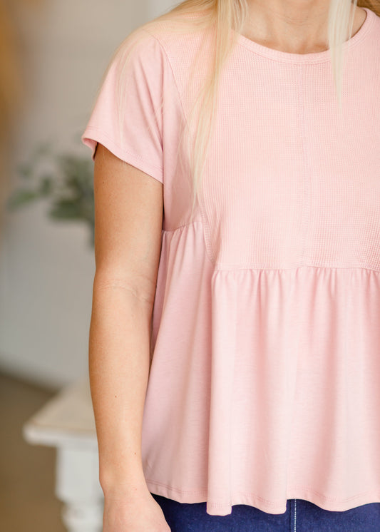 Blush Detailed Waffle Panel Top - FINAL SALE Tops