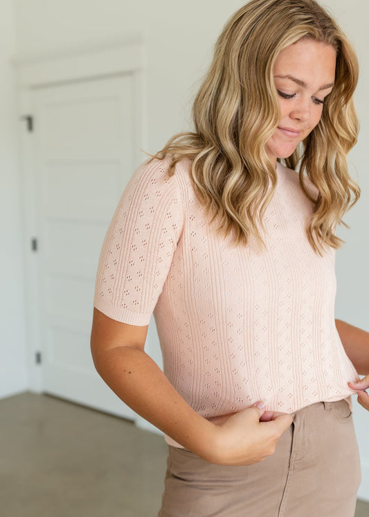 Blush Eyelet Sweater Tee - FINAL SALE Tops