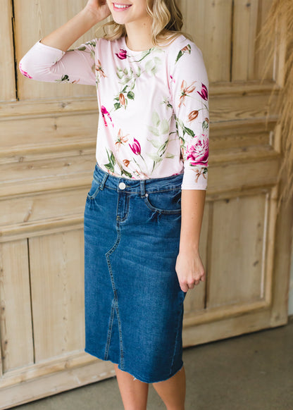 Blush Floral 3/4 Sleeve Top Tops