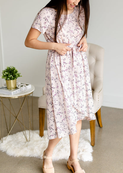 Blush Floral Faux Wrap Midi Dress - FINAL SALE Dresses